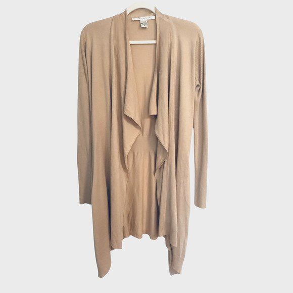 Diane von Furstenberg Tan Cardigan Sweater Silk Cashmere Open Front Small FLAW - Picture 1 of 11
